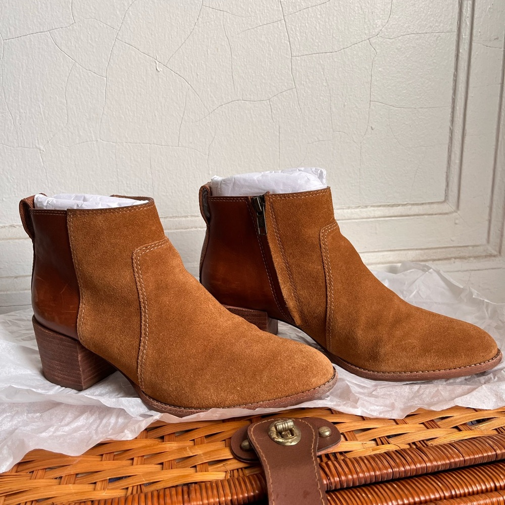 Madewell Asher Brown Suede and Leather block heel ankle boots